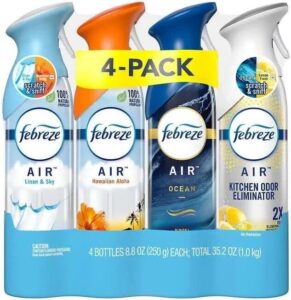 Febreze Air Freshener 4pk Linen & Sky,Hawaiian Aloha,Mist Ocean,Kitchen Odor Fighter Fresh Lemon
