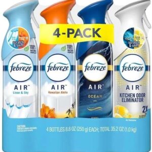 Febreze Air Freshener 4pk Linen & Sky,Hawaiian Aloha,Mist Ocean,Kitchen Odor Fighter Fresh Lemon